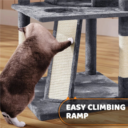 Large Cat Tree Plush Tower with Caves Condos Platforms Scratching Board, Dark Gray